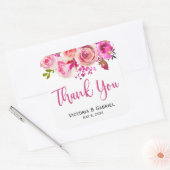 Roze Botanische Bloemen Bruiloft Dank u Vierkante Sticker (Envelop)