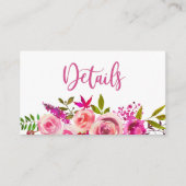 Roze Botanische Bloemen Bruiloft Details Info Informatiekaartje (Voorkant)
