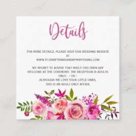Roze Botanische Bloemen Bruiloft Details Info Informatiekaartje