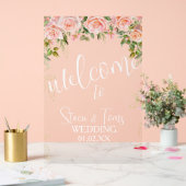 Roze Botanische Bloemen Gouden Bruiloft Acryl Bord (Huwelijk)