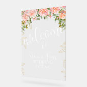 Roze Botanische Bloemen Gouden Bruiloft Acryl Bord (Hoek)