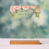 Roze Botanische Bloemen Gouden Bruiloft Zitplaatse Acryl Bord (Neutraal)