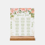 Roze Botanische Bloemen Gouden Bruiloft Zitplaatse Acryl Bord (Voorkant)