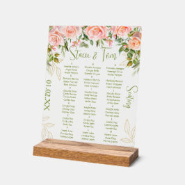 Roze Botanische Bloemen Gouden Bruiloft Zitplaatse Acryl Bord