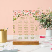 Roze Botanische Bloemen Gouden Bruiloft Zitplaatse Acryl Bord (Huwelijk)