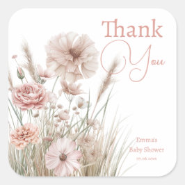 Roze Botanische Bloemen Trouw & Baby Shower Vierkante Sticker