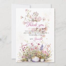 Roze botanische bloemige dankjewel bedankkaart