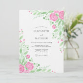 Roze Botanische Bloemige Huwelijk Kaart (Staand voorkant)