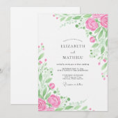 Roze Botanische Bloemige Huwelijk Kaart (Voorkant / Achterkant)