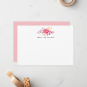 Roze botanische Bouquet - Aangepaste schrijfbenodi Notitiekaartje (Voorkant / Achterkant in situ)