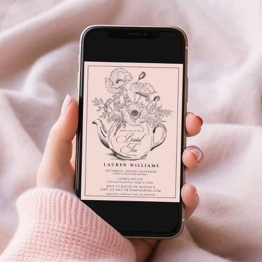 Roze botanische bridale thea Calligrafie Kaart