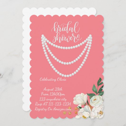 Roze Botanische bruids douche uitnodiging (Voorkant / Achterkant)