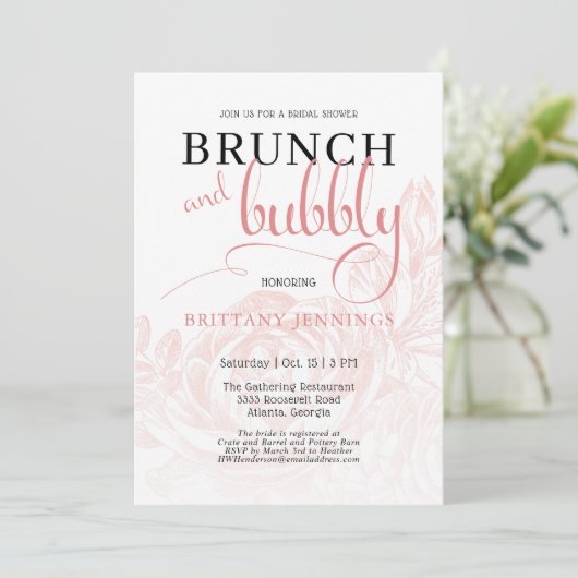 Roze botanische Brunch en bubelbaar Vrijgezellenfe Kaart (Staand voorkant)