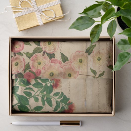  Roze Botanische Ephemera Tissuepapier (Geschenk)