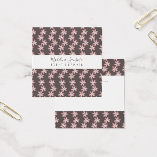 Roze botanische Floral Brown Event Designer Vierkante Visitekaartjes (Kantoor)