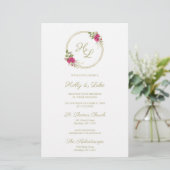 Roze botanische Initialen Elegant Wreatding Pic (Staand voorkant)