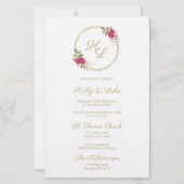 Roze botanische Initialen Elegant Wreatding Pic (Voorkant)