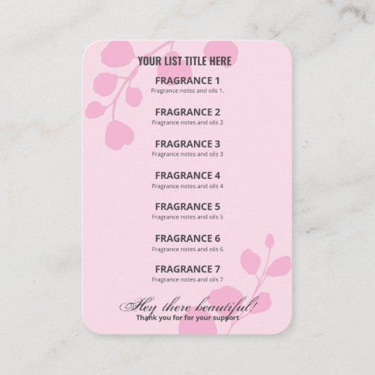 Roze botanische Kaarten van de productprijslijst Visitekaartje (Achterkant)