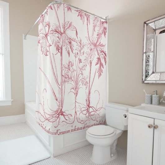 Roze  Botanische Kunst Douchegordijn (In situ)
