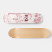 Roze  Botanische Kunst Monogram Persoonlijk Skateboard (Horizontaal)