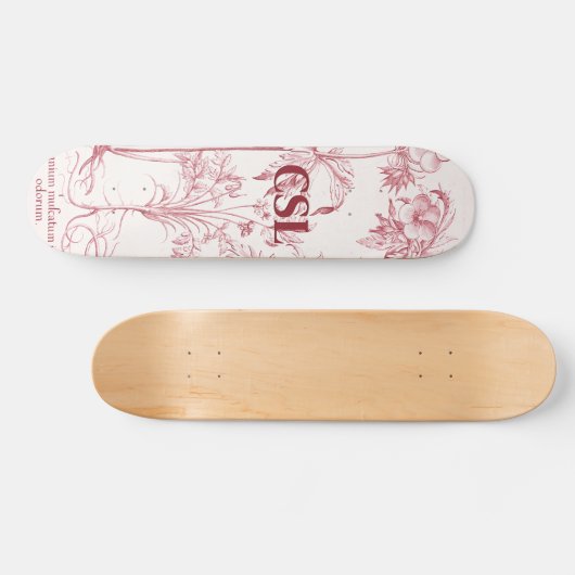 Roze  Botanische Kunst Monogram Persoonlijk Skateboard (Horizontaal)