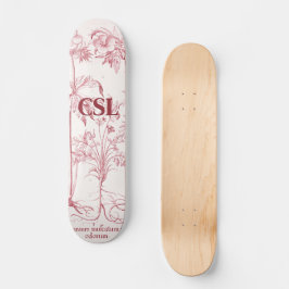 Roze Botanische Kunst Monogram Persoonlijk Skateboard