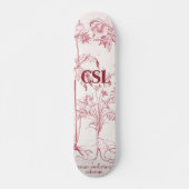 Roze  Botanische Kunst Monogram Persoonlijk Skateboard (Voorkant)