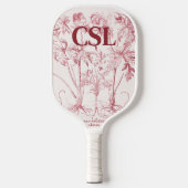 Roze Botanische Kunst Monogram Pickleball Paddle (Voorkant)