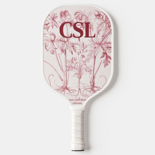 Roze Botanische Kunst Monogram Pickleball Paddle (Voorkant)