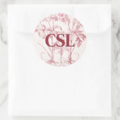 Roze  Botanische Kunst Monogram Ronde Sticker (Tas)