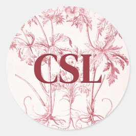Roze Botanische Kunst Monogram Ronde Sticker