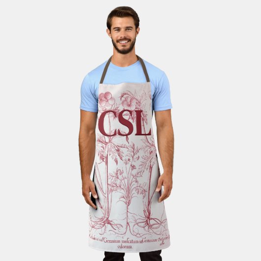 Roze Botanische Kunst Monogram Schort (Gedragen)