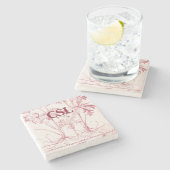 Roze  Botanische Kunst Monogram Stenen Onderzetter (Zijkant)