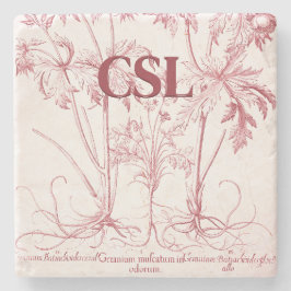 Roze Botanische Kunst Monogram Stenen Onderzetter