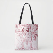 Roze  Botanische Kunst Monogram Tote Bag (Voorkant)