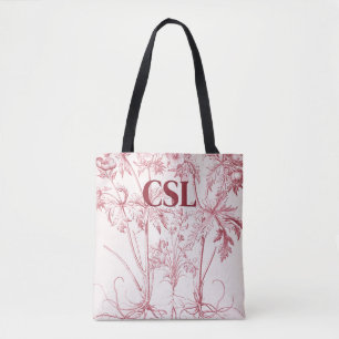 Roze  Botanische Kunst Monogram Tote Bag