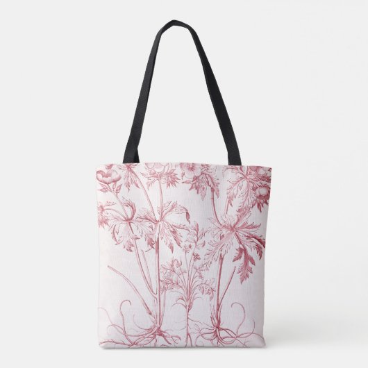 Roze  Botanische Kunst Monogram Tote Bag (Achterkant)