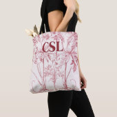 Roze  Botanische Kunst Monogram Tote Bag (Dichtbij)