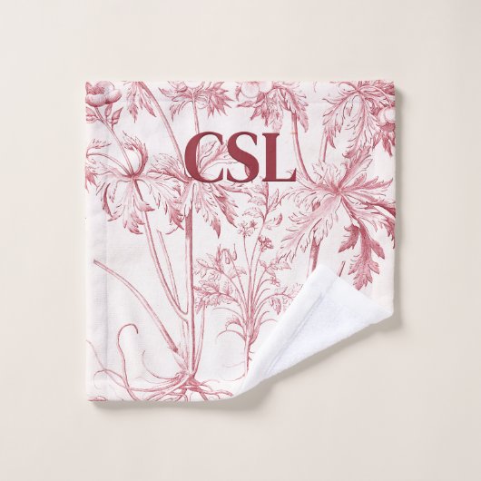 Roze  Botanische Kunst Monogram Washandje (Wasdoekje)
