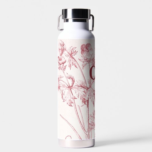 Roze  Botanische Kunst Monogram Waterfles (Voorkant)