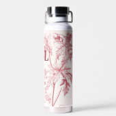 Roze Botanische Kunst Monogram Waterfles (Achterkant)