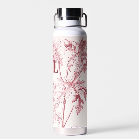 Roze  Botanische Kunst Monogram Waterfles (Achterkant)