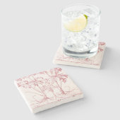 Roze  Botanische Kunst Stenen Onderzetter (Zijkant)