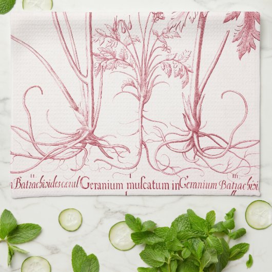 Roze Botanische Kunst Theedoek (Gevouwen)