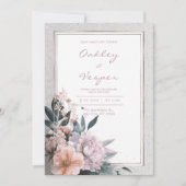 Roze Botanische Lijst bruiloft Kaart (Voorkant)