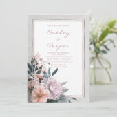 Roze Botanische Lijst bruiloft Kaart (Staand voorkant)