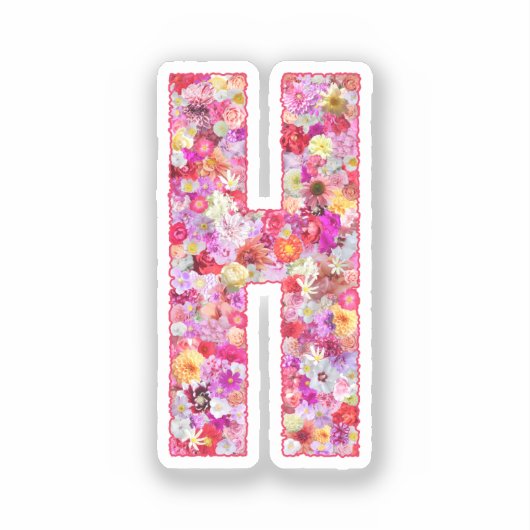 Roze botanische monogram bloem letter H initiaal Sticker (Voorkant)