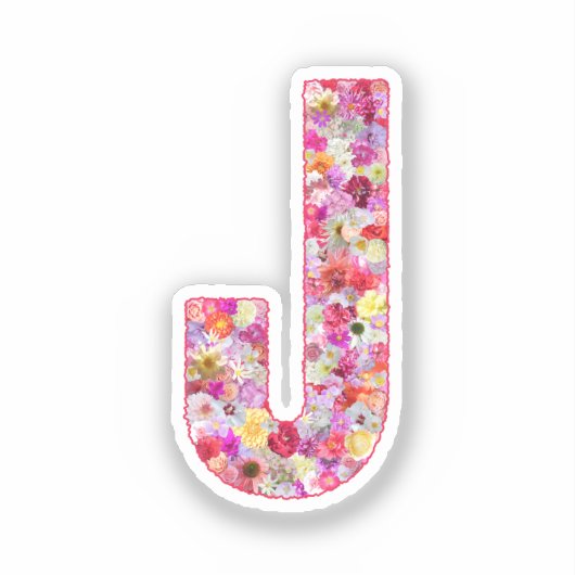 Roze botanische monogram bloem letter J initiaal Sticker (Voorkant)