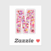 Roze botanische monogram bloem letter M initiaal Sticker (Vel)