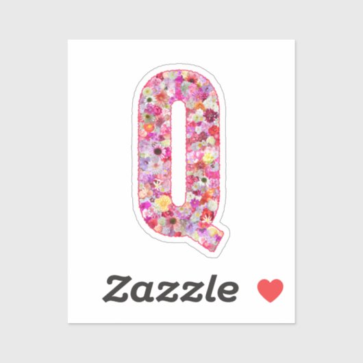 Roze botanische monogram bloem letter Q initiaal Sticker (Vel)